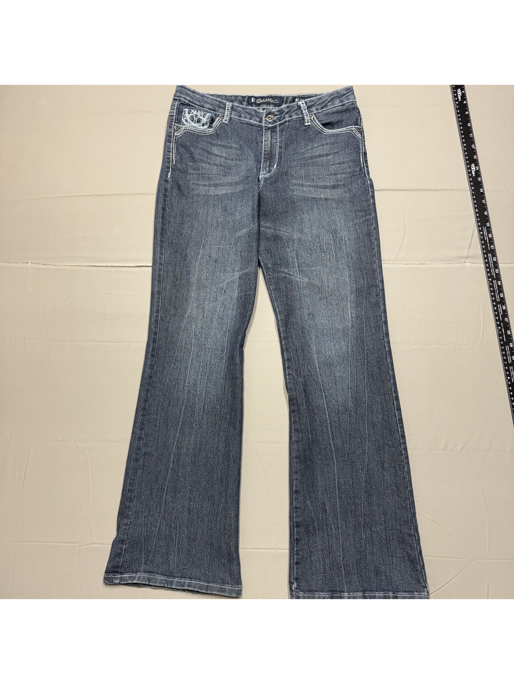 Salt Works Women's Medium Rise Flare Denim Jeans Size 10 Blue Embroidered Y2K